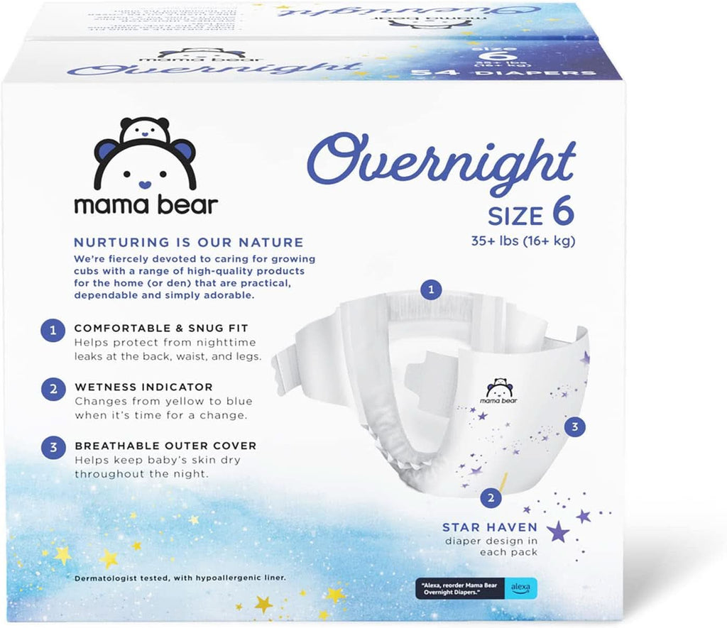 Scutece de unică folosință pentru bebeluși Overnight, hipoalergenice, protecție pe timp de noapte, alb Mama si Copilul Naty Shop