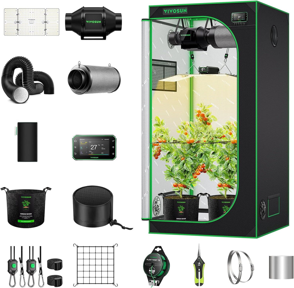 VIVOSUN Smart Grow Tent Full Set 60x60x120cm, système de culture automatique WiFi intégré avec lumière LED à spectre complet de 100 W et système de ventilation efficace avec contrôleur GrowHub E42A+