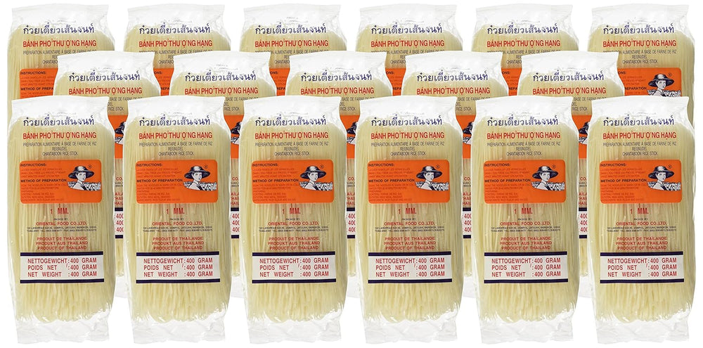 Nouilles de riz - Thaïlandaises, nouilles en ruban de riz de 1 mm de large, à base de farine de riz - 17 x 400 g