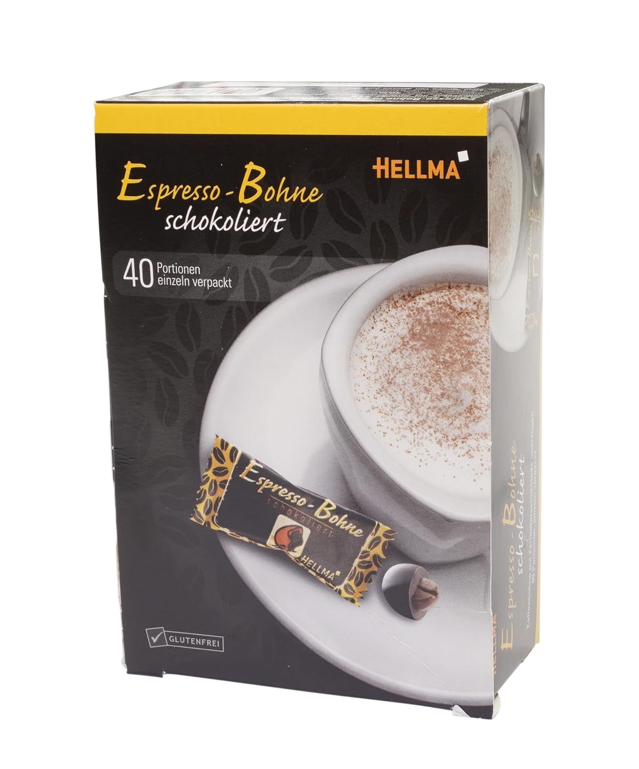 Hellma Espresso Beans in Dark Chocolate - 40 grains enrobés de chocolat individuellement - 1,1 g chacun - Boîte de rangement - Pour cafés et restaurants