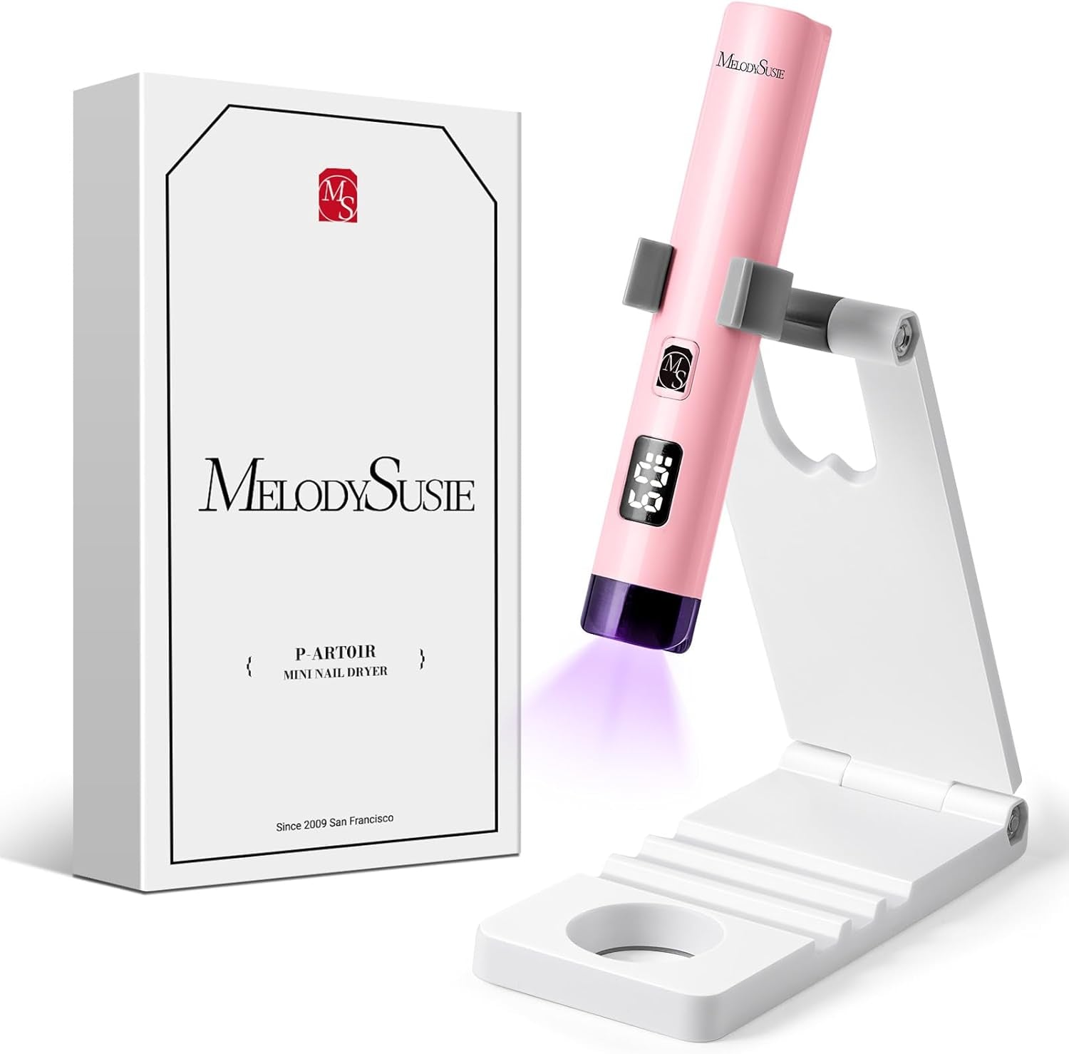 Melodysusie Lampe UV portable avec support pour ongles en gel, mini lampe UV LED rechargeable avec écran LCD, petite lampe UV portable avec 2 minuteries, sèche-ongles pour tous les types de vernis gel UV (blanc)