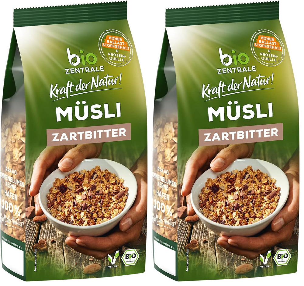 Muesli Biocentral au chocolat noir | 500g Bio Végétalien | Idéal pour le petit-déjeuner et votre tasse de muesli à emporter | Alternative aux barres de muesli