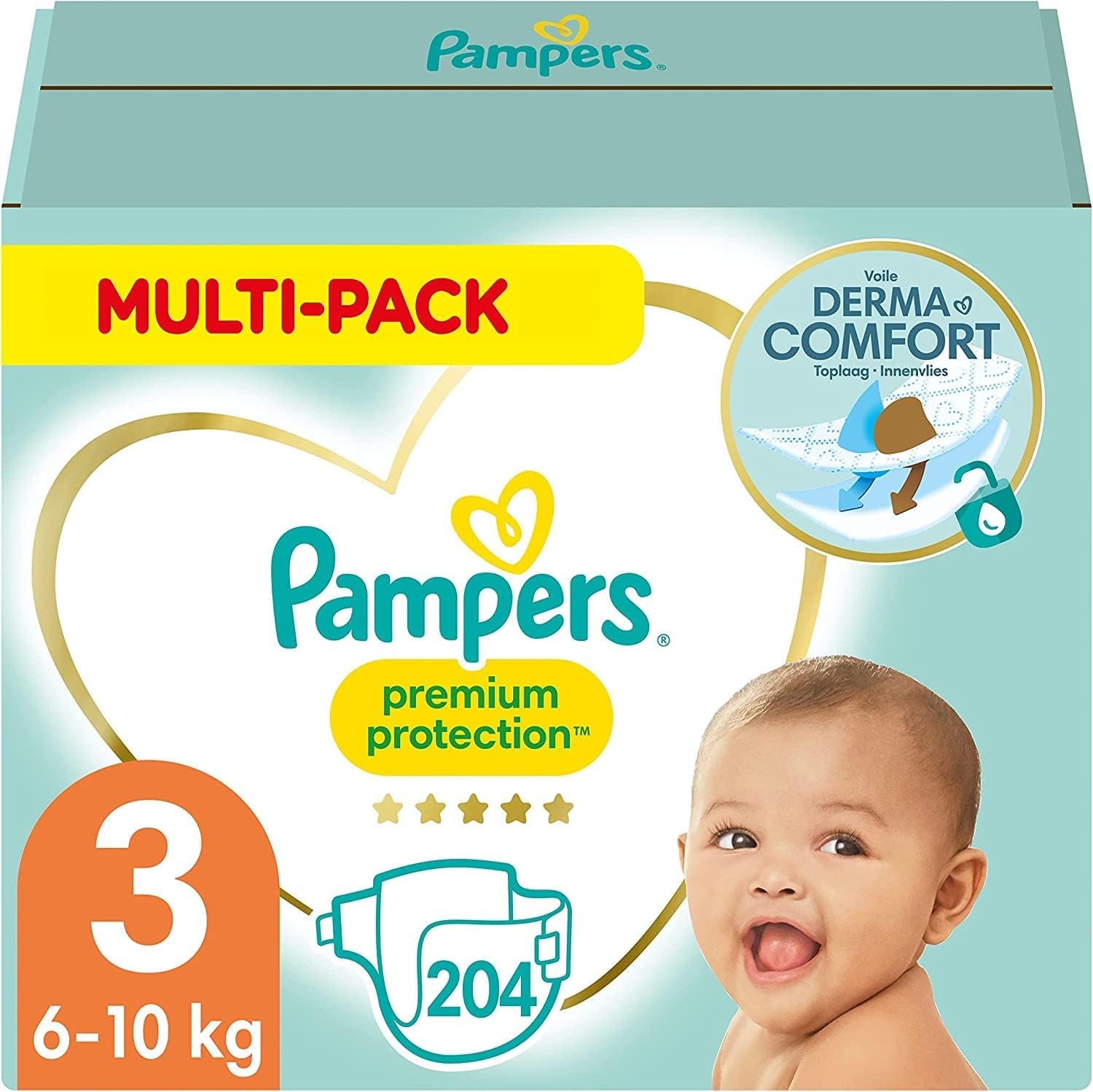 Pampers Premium Protection Taille 6, 144 couches, 13 kg-18 kg, notre protection n°1 contre la peau et les fuites