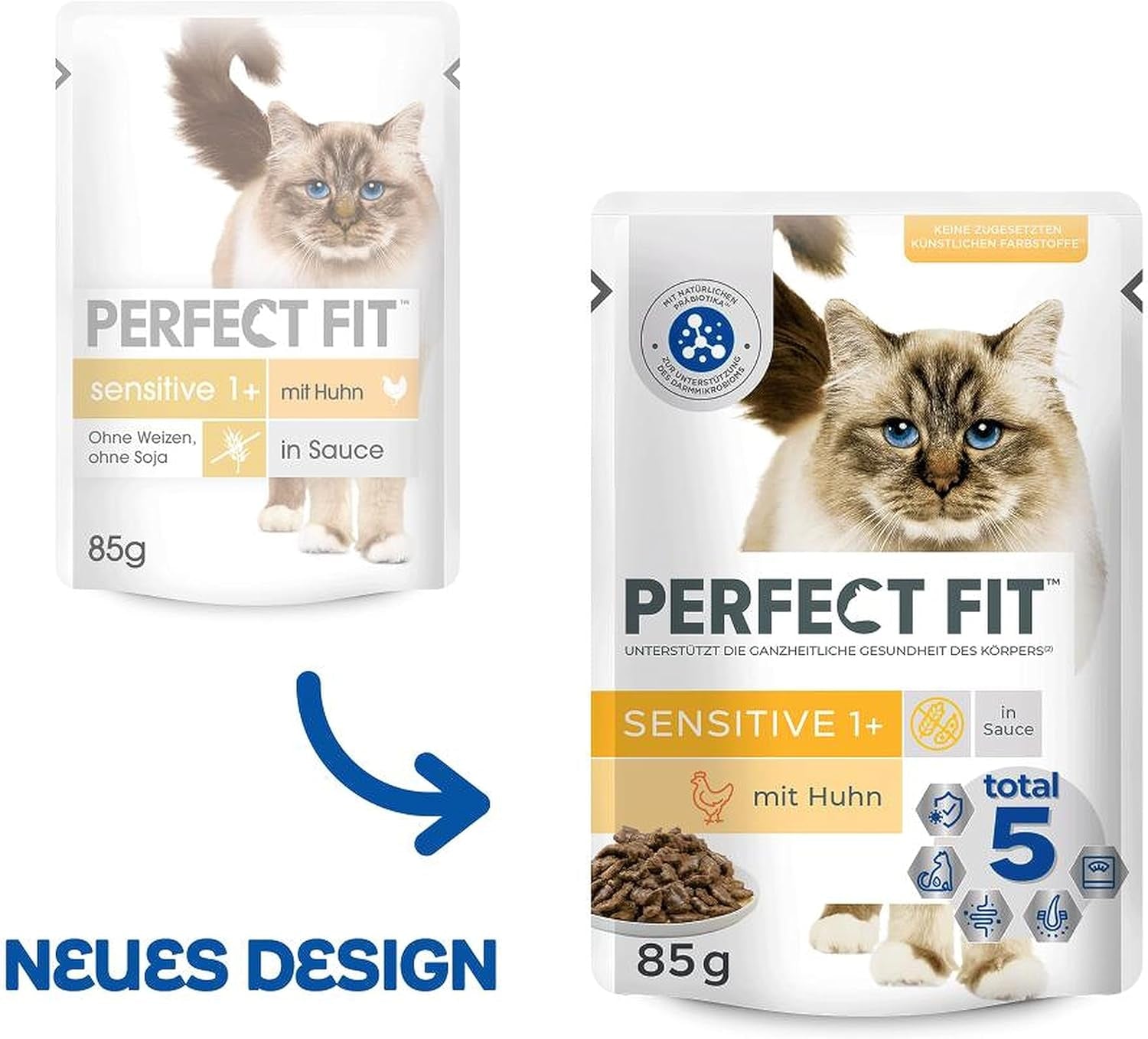 Nourriture humide pour chats Perfect Fit Sensitive 1+ au poulet en sauce, 12 sachets, 12 x 85g - Nourriture humide premium pour chats sensibles à partir de 1 an, sans blé ni soja, pour favoriser la digestion