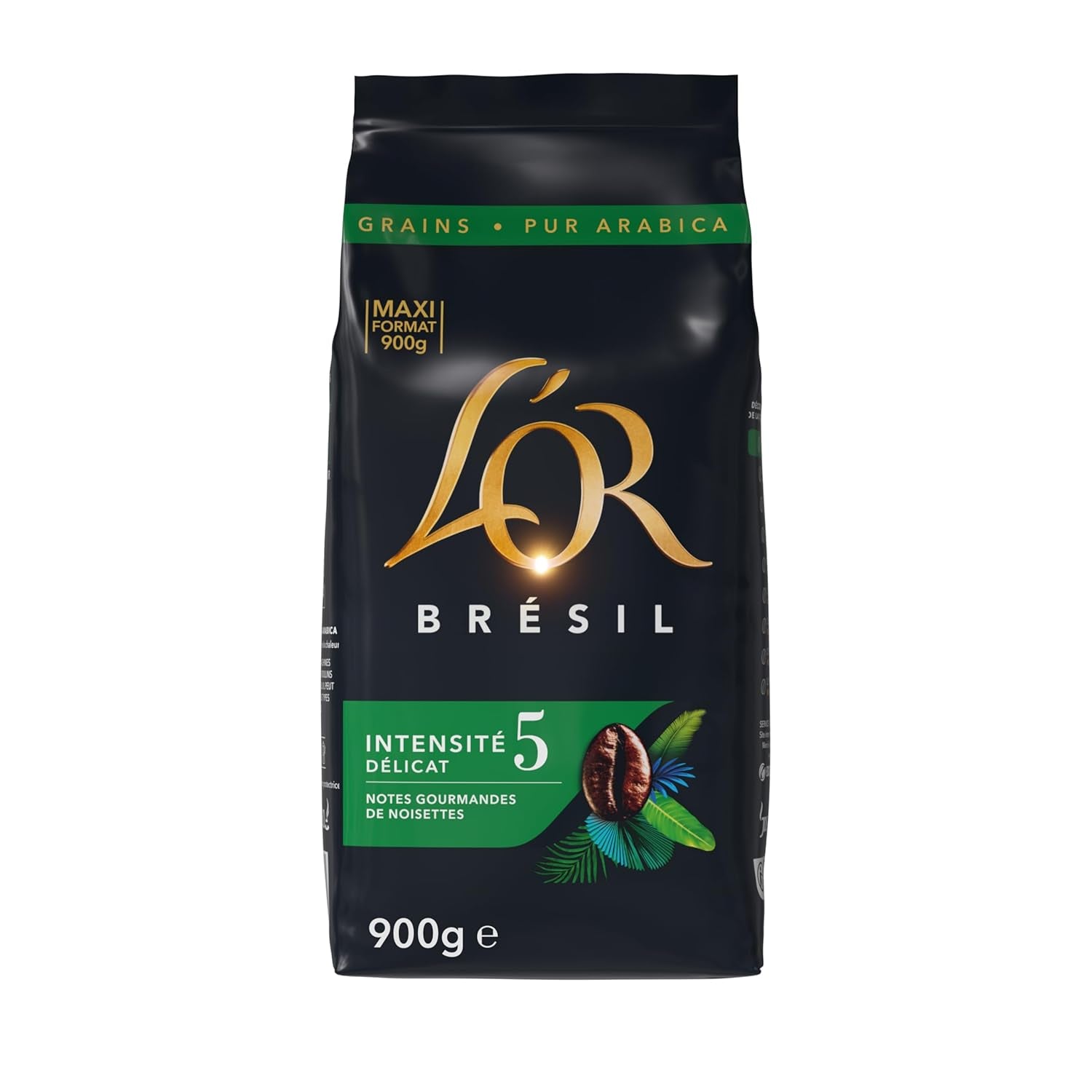 L'OR, Kaffeebohnen, 100% Arabica, Brésilien, Intensité 5 Röstung, 900 g x 4