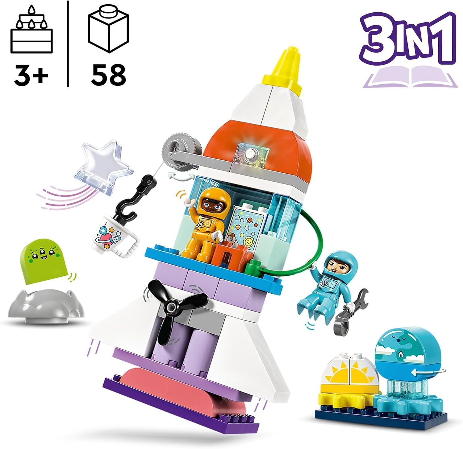 LEGO DUPLO 3-en-1 Navette spatiale Beaucoup d'aventures Ensemble spatial Jouet de fusée pour enfants Jouet scientifique de construction Développement précoce de la motricité Cadeau pour les enfants de 3 ans 10422 Ensembles de construction Beuche den LEGO-Store