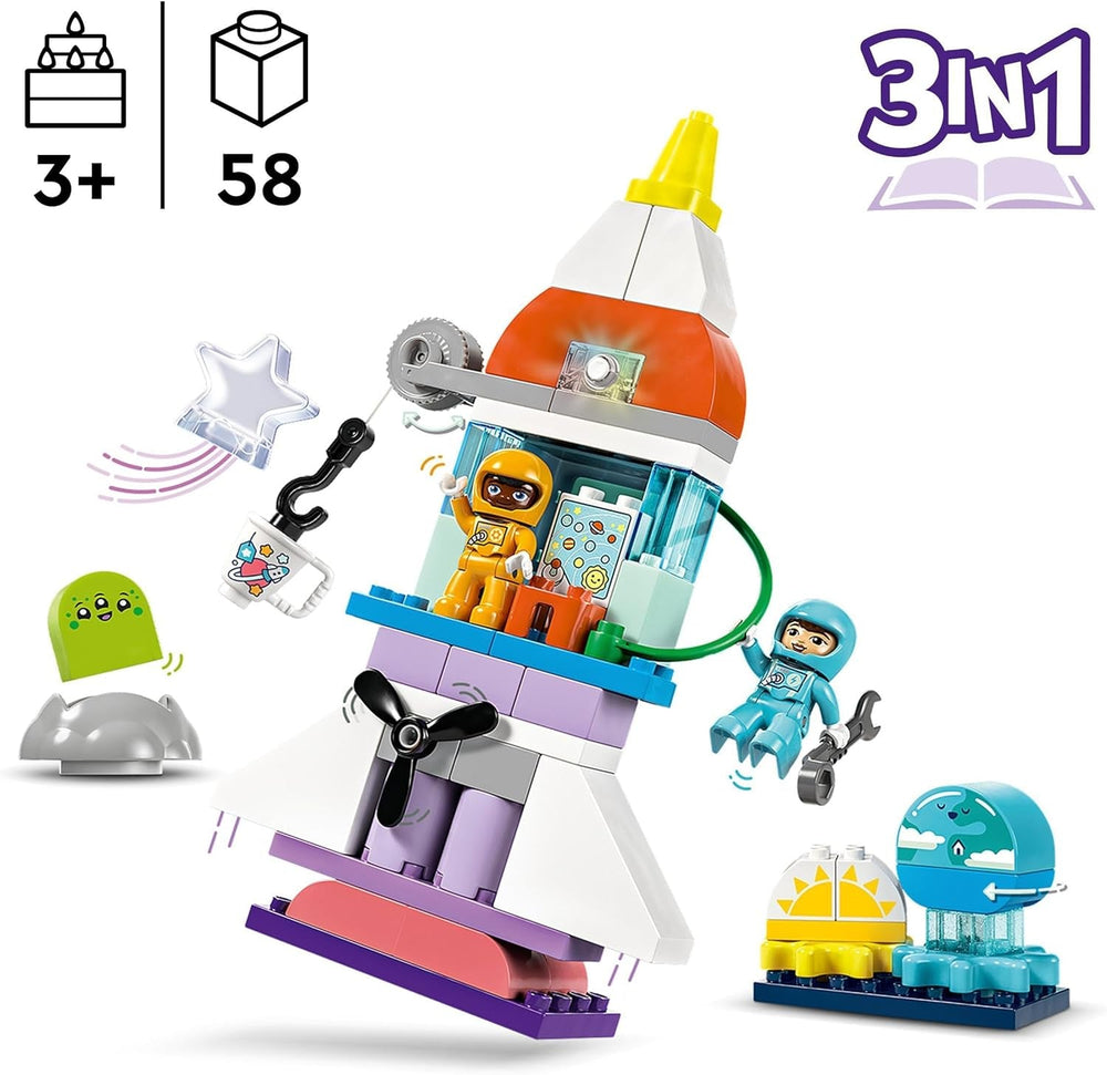 LEGO DUPLO 3-en-1 Navette spatiale Beaucoup d'aventures Ensemble spatial Jouet de fusée pour enfants Jouet scientifique de construction Développement précoce de la motricité Cadeau pour les enfants de 3 ans 10422 Ensembles de construction Beuche den LEGO-Store