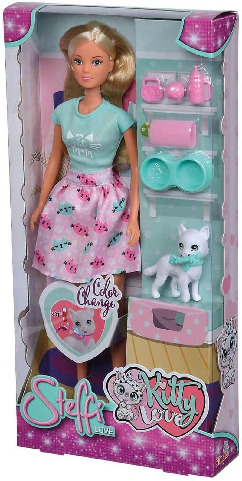 Simba 105733489 - Steffi Love Kitty Love, poupée dans une tenue moderne avec des robes douces à l'intérieur du monde, avec un viel Zubehör