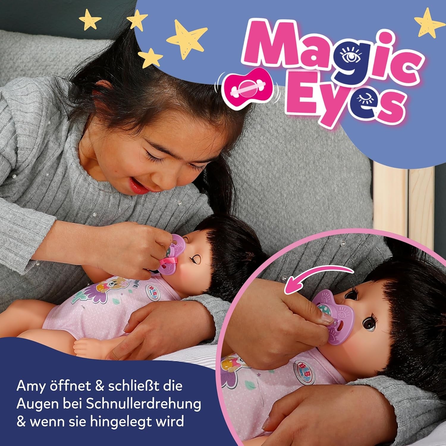 BABY Born Amy - Poupée 36 cm - Poupée bébé avec 7 fonctions pour les tout-petits à partir de 1 an - Fonctionne sans piles - Comprend accessoires et matelas