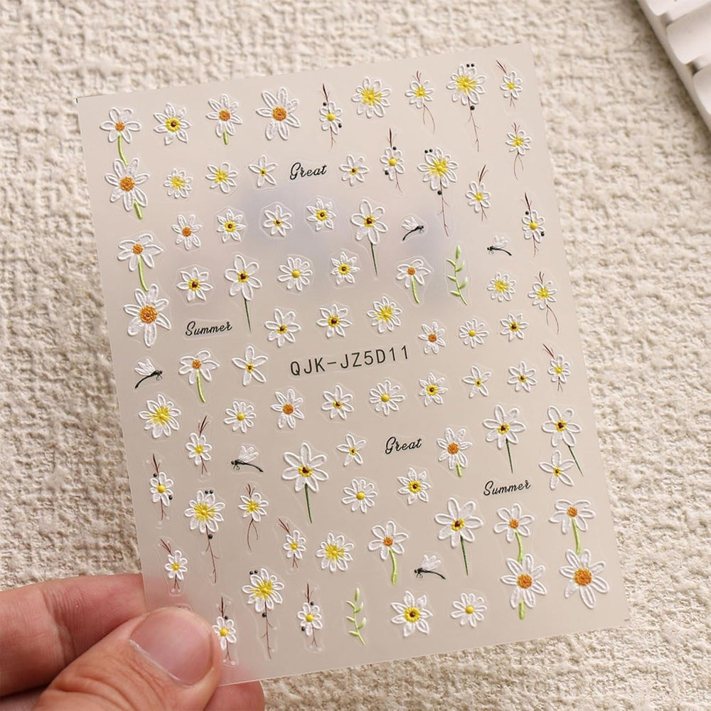 JMEOWIO 3D Nagelsticker Blumen Nail Art Sticker Selbstklebend Nagelaufkleber 5D Stereoskopisch Sommer Frühling Blumen Dekoration Nageldesign Zubehör 4 Blatt