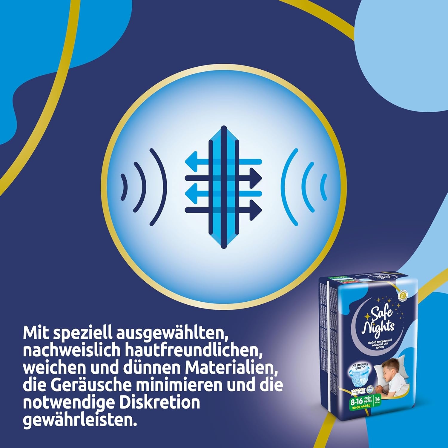 Safe Nights Boy, pantalon de nuit pour 8-16 ans (30-50 kg), 84 pièces