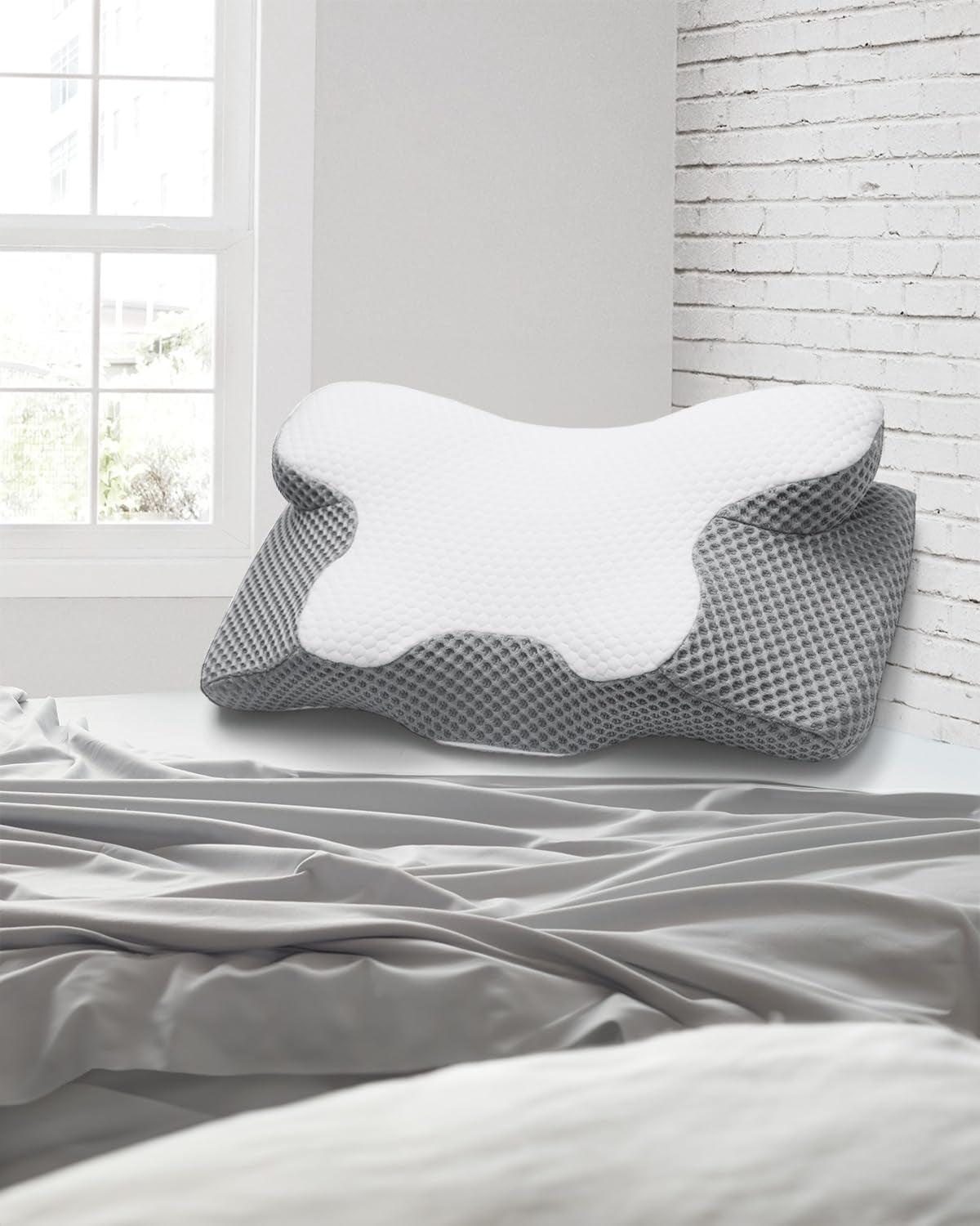 Oreiller cervical 2 en 1 Oreiller en mousse à mémoire de forme Oreiller orthopédique ergonomique 2 hauteurs de couchage Oreiller de soutien du cou pour soutien latéral/dos/ventre Oreillers orthopédiques cervicaux Naty Shop