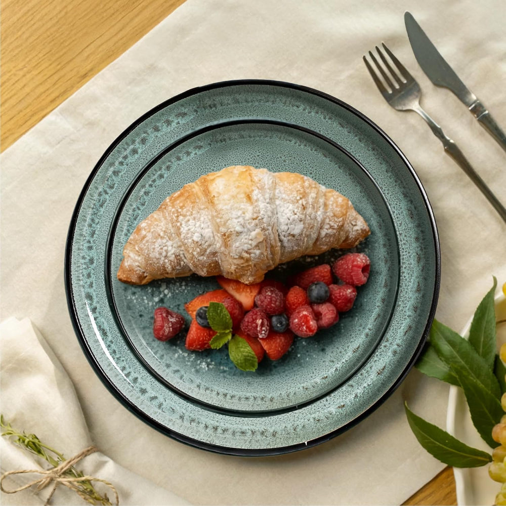 Twinzee Service de table en grès 24 pièces pour 6 personnes – Ensemble bol et assiette – Grès allant au micro-ondes – Collection Riviera