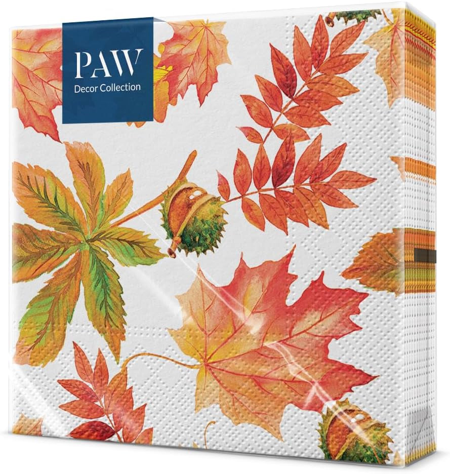 PAW - Șervețele 3 straturi (33 X 33 Cm) I 20 bucăți I Perfect pentru zile de naștere, petreceri, întâlniri I Decorațiuni de toamnă pentru masă I Șervețele de hârtie colorate - frunze de toamnă de umbrelă I Frunze de umbrelă