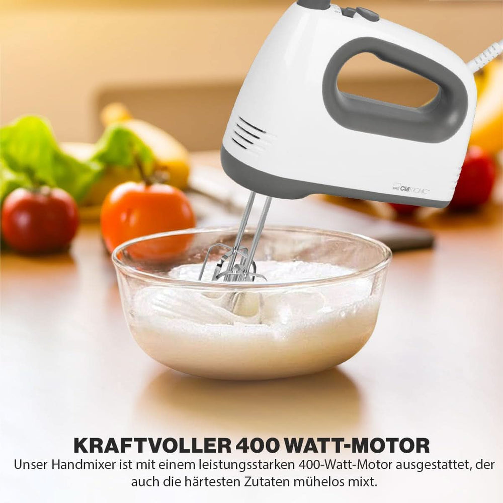 Mélangeur Clatronique | Moteur Kraftvoller 400 watts | Batteur à main | Turbostufe & 5 Geschwindigkeitsstufen | Batteur à main | Spülmaschinengeeignete Edelstahlquirle Und -Knethaken | HM 3775 Cuisine Naty Shop