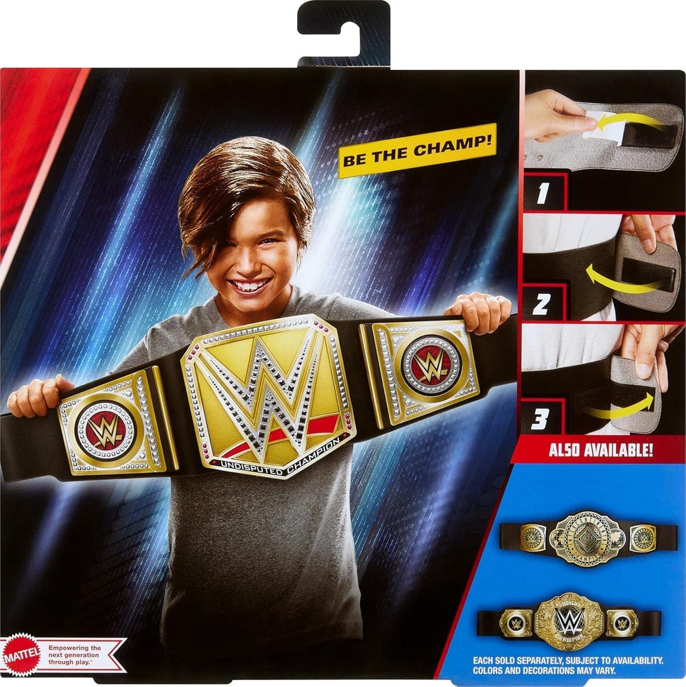 Mattel Ceinture de championnat WWE Mattel, jeu de rôle et costume de championnat universel incontesté de la WWE, env. Ceinture en simili cuir de 100 cm de long avec raccord unique, figurines HYJ35 Naty Shop