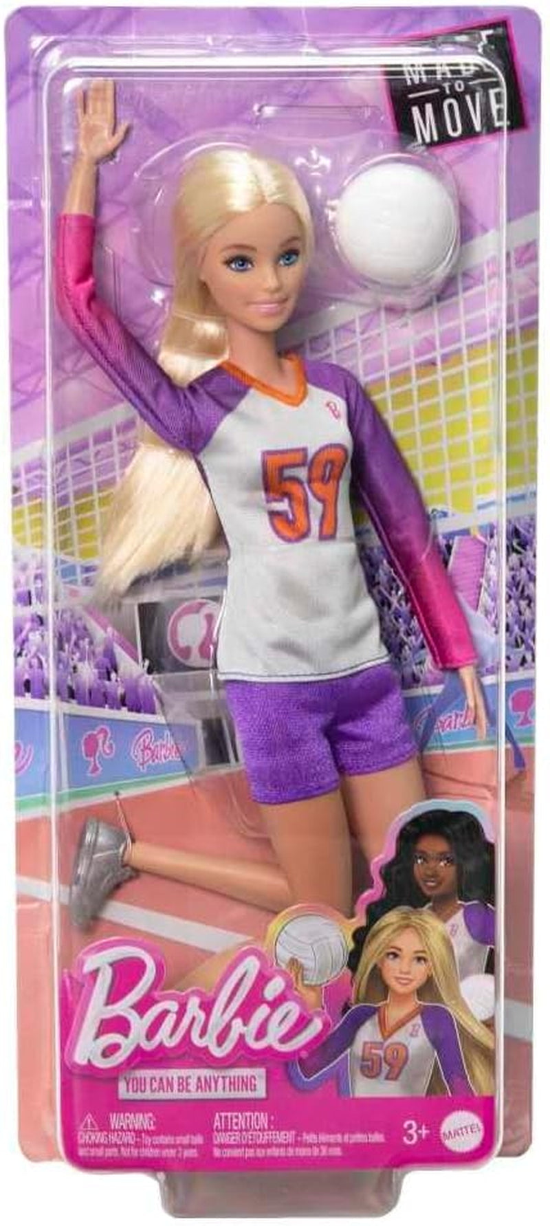 Barbie Made to Move - Poupée Joueuse de Volley-ball avec T-shirt et Ballon - 22 articulations pour un jeu réaliste, Comprend Volley-ball et vêtements de sport, Poupées HKT72 Naty Shop