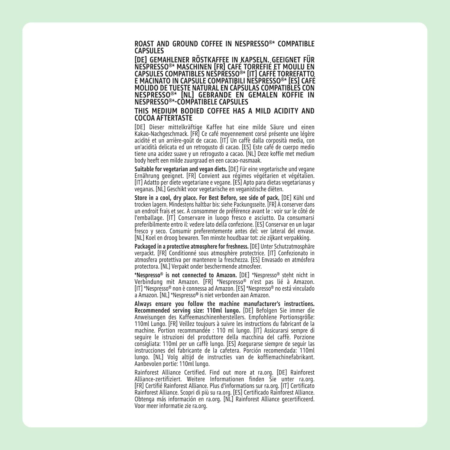 by Amazon Lungo Capsules de café en aluminium, compatibles avec Nespresso, avec des tasses, 100 pièces (5 paquets avec 20 pièces) – Certifié Rainforest Alliance