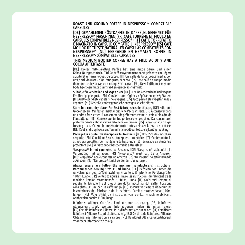 by Amazon Lungo Capsules de café en aluminium, compatibles avec Nespresso, avec des tasses, 100 pièces (5 paquets avec 20 pièces) – Certifié Rainforest Alliance
