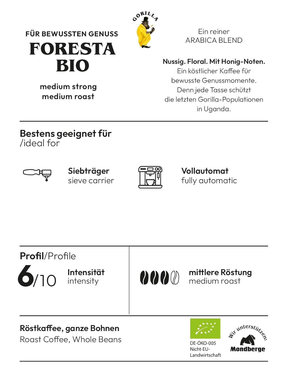 Café Joerges Foresta 1000g grains entiers torréfiés | Mélange Arabica de qualité | Pour porte-filtre et machines à café entièrement automatiques | Espresso