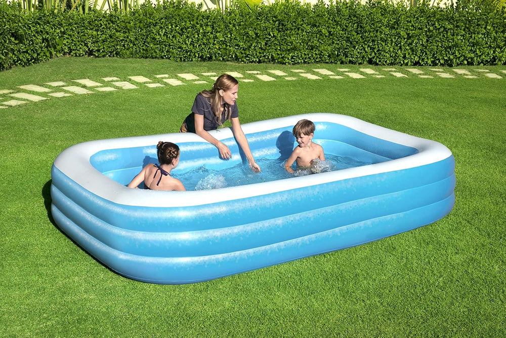 Bestway Family Pool Deluxe Piscine rectangulaire pour enfants facile à installer Bleu 305 x 183 x 56 cm Matelas gonflables et accessoires gonflables 305 x 183 x 56 cm Couleur