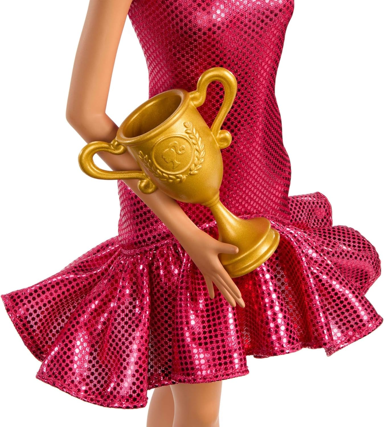 Poupée Barbie Danseuse de Tournoi avec Robe Rouge à Volants, Chaussures de Danse, Cheveux Bruns et Accessoires Trophée de Danse, JFR09
