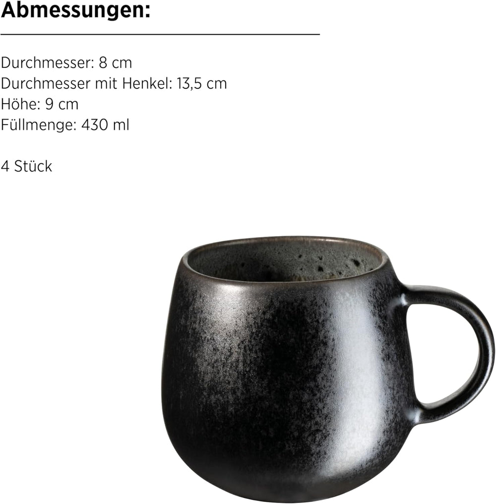 MÄSER Carellia service petit-déjeuner 12 pièces - céramique du Portugal - vernis réactif - 4 assiettes à dessert 23 cm, 4 bols 15 cm, 4 tasses à café 430 ml - passe au lave-vaisselle et au micro-ondes, gris