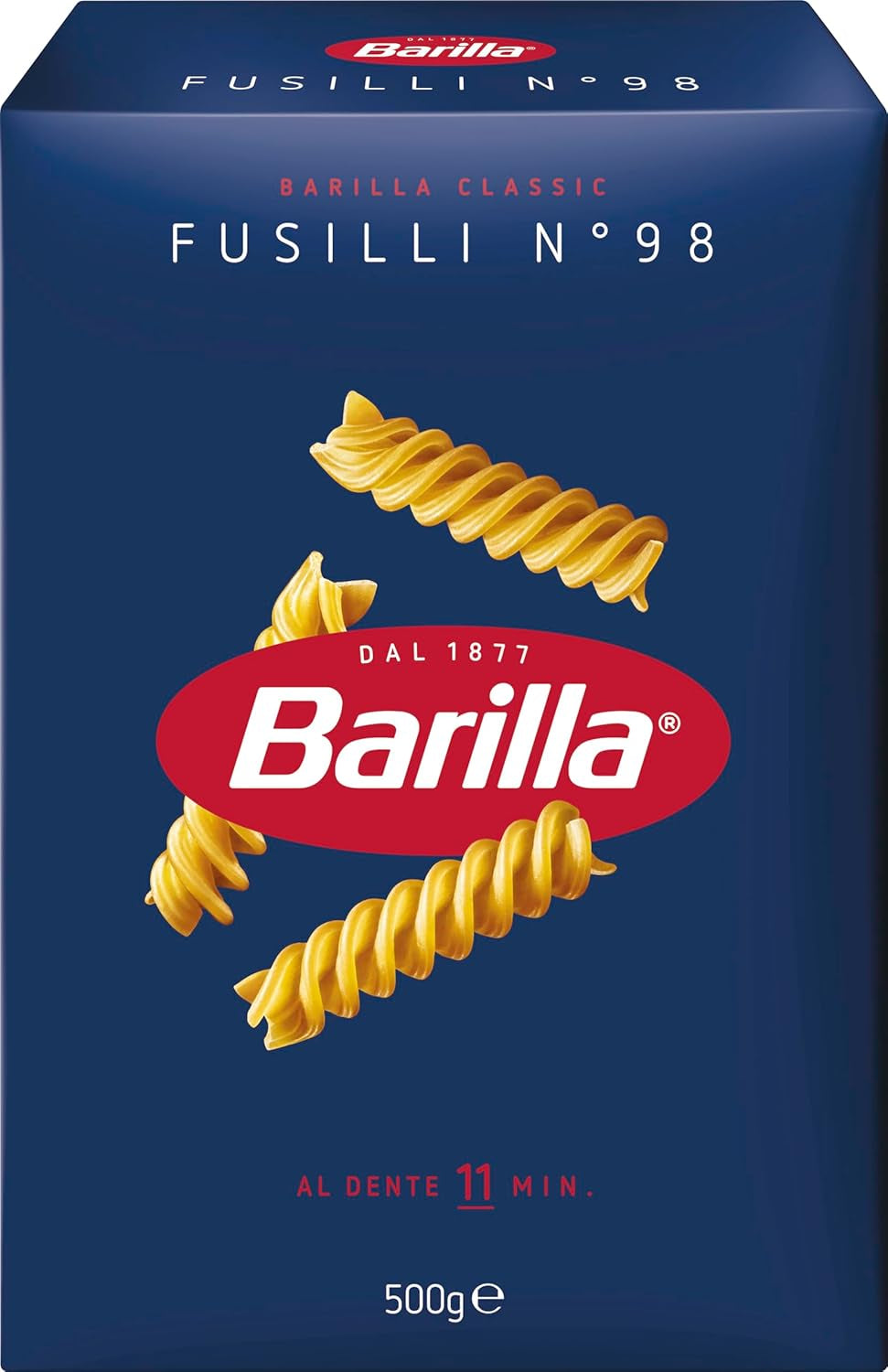 Barilla Pasta Classic Fusilli No. 98 de blé dur de haute qualité, toujours al dente, Chili, Spaghetti, Fusilli, Penne, Italien, 500g