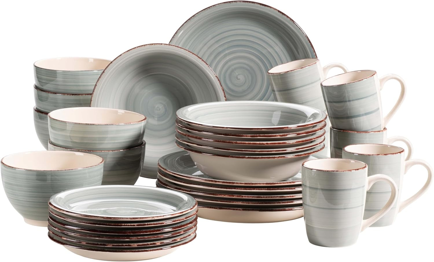 MÄSER 931612 Bel Tempo II Service de table vintage pour 6 personnes, 30 pièces, service combiné en céramique peinte à la main bleue, grès, bleu fumé