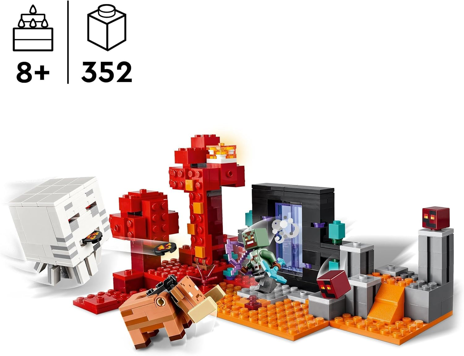 LEGO Minecraft Embuscade au portail du Nether Jeu de jouet pour enfants avec scènes de bataille et personnages légendaires, y compris un cadeau Ghast pour les joueurs garçons et filles de 8 ans 21255 Ensembles de construction Besuche den LEGO-Store