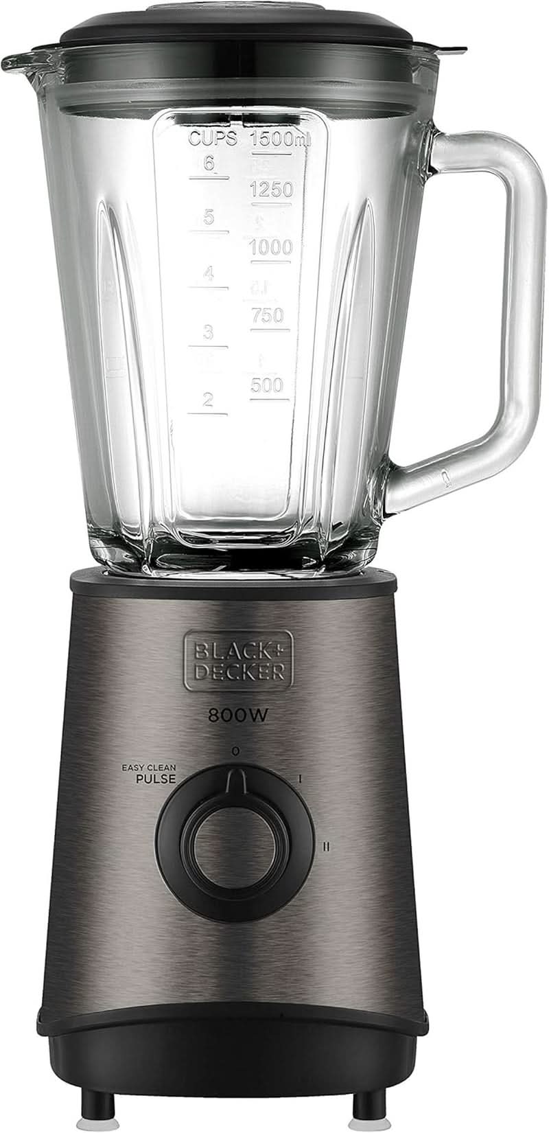 BLACK+DECKER Standmixer | 500W | 2 Geschwindigkeiten | Pulse-Funktion | Glaskrug | 1,5L | Edelstahlmesser Mit 4 Klingen | Herausnehmbar Und Leicht Zu Reinigen | Weiß Und Grau Bucatarie Naty Shop 800W Edelstahl
