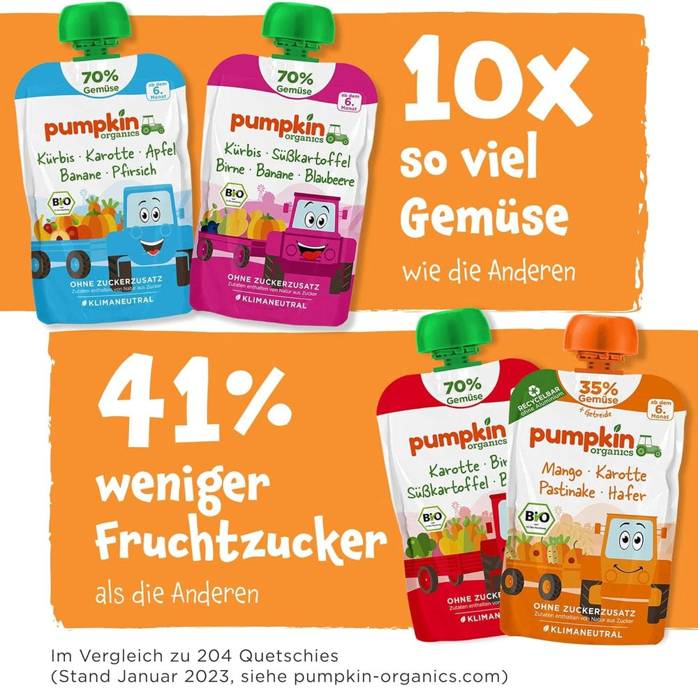 Pumpkin Organics 24Pack, purée de légumes bio, sans sucre ajouté, pour bébés à partir de 6 mois, 24 x 100 grammes Mère et Enfant Naty Shop