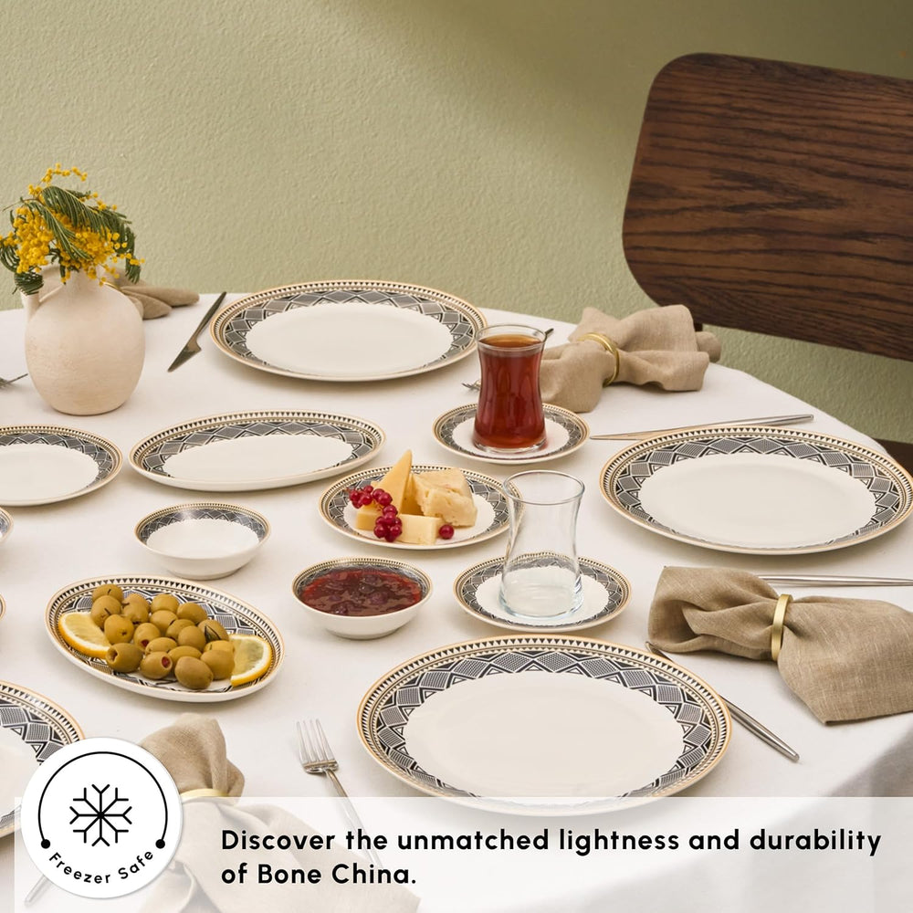 Karaca Globe - Ensemble de vaisselle et de vaisselle pour 6 personnes avec tasses, ensemble de vaisselle en porcelaine à 26 pièces avec tasse à thé, sous-tasse, service et plateau de table - Blanc
