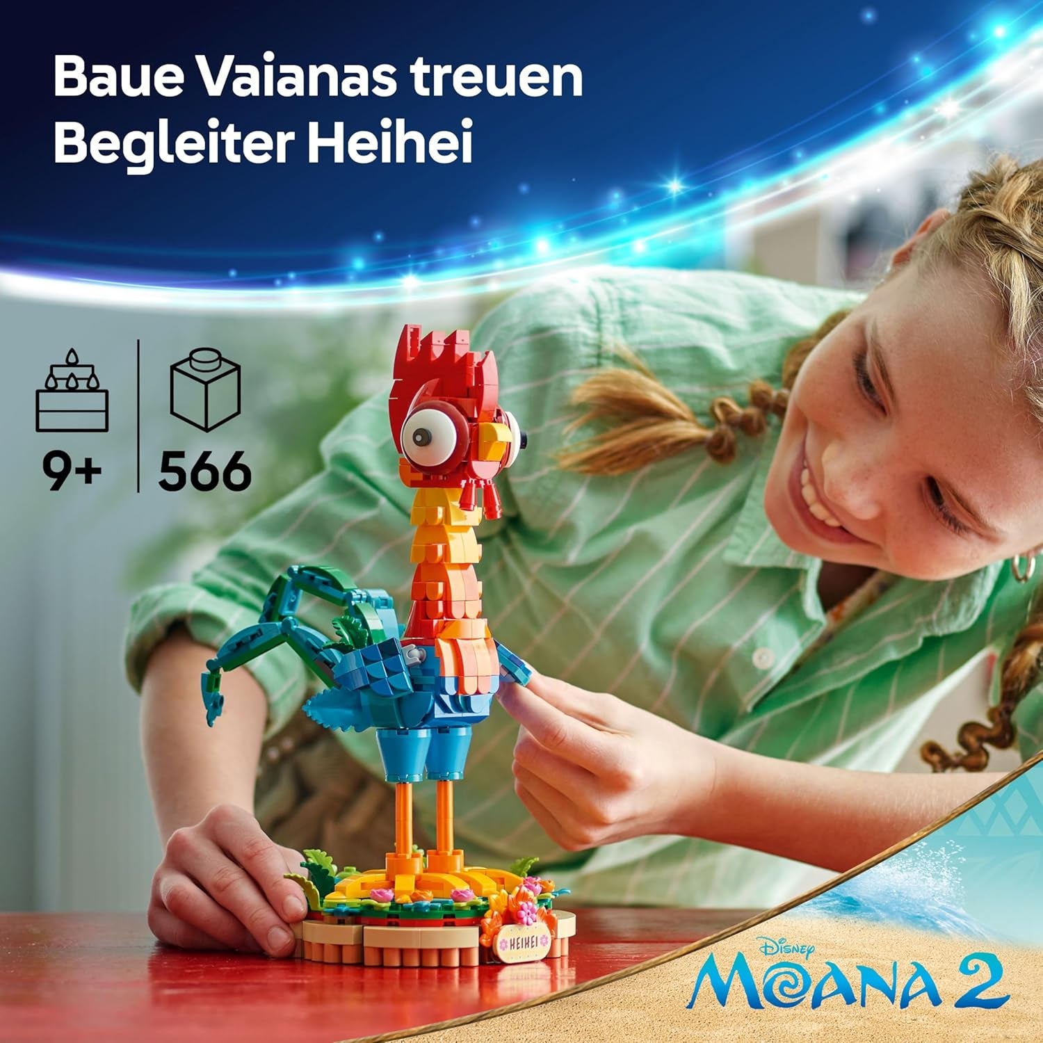 LEGO ǀ Disney Vaiana 2 : Heihei Spielzeug - Figurine animale pour jouer et exposer avec tête rotative, ailes et plumes de queue mobiles et support - Cadeau pour les filles à partir de 9 ans - 43272
