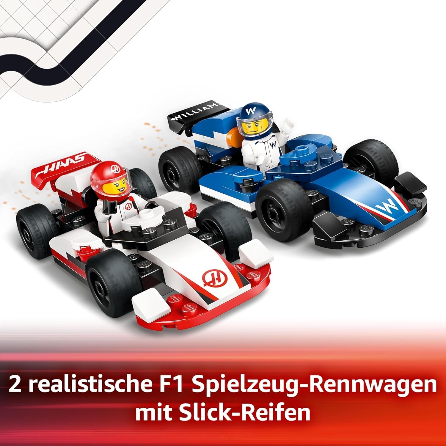 LEGO City F1 Williams Racing & Haas F1 Race Cars - Toy Formula 1 Building Models with 2 Driver Minifigures & Start Lights - Small Gift Idea for 4+ Year Old Toddlers, Boys & Girls - 60464