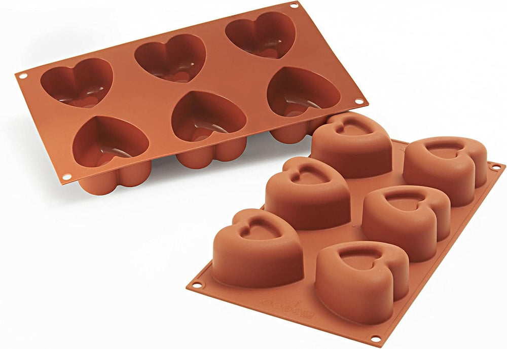 Silikomart 20.036.00.0060 SF 036, Inima Bucatarie Naty Shop L (69.5 x 72 mm, adancime 39.5 mm. Volum: 6 x 125 ml) Sf124 Passion, 6 x inimi cu crestatura