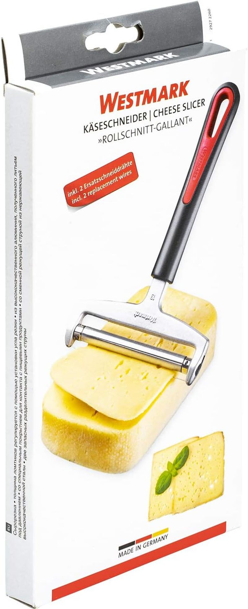 Trancheuse à fromage Westmark avec rouleau et fil de coupe remplaçable, épaisseur de coupe variable, largeur : 12 cm, acier inoxydable/aluminium/plastique, noir/rouge, 29272260, 17 x 12 x 2 cm