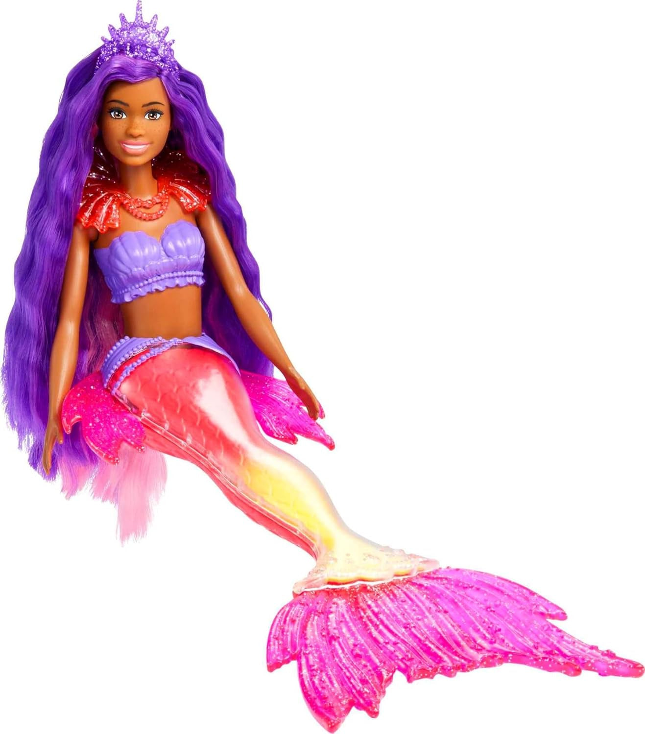 Barbie Mermaid Power, Puppe Meerjungfrau, Puppe mit blauen und lila Haaren, Meerjungfrauenschwanz mit austauschbaren Flossen, Zubehör, Geschenke für Kinder ab 3 Jahren,HHG52