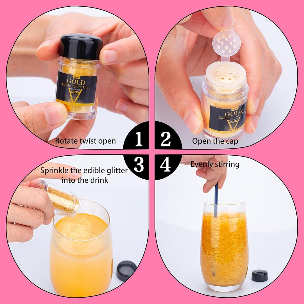 Paillettes comestibles - Poudre de paillettes comestibles 4 couleurs, poudre de paillettes pour boissons, aliments, gâteaux - Poudre colorante alimentaire métallique comestible pour cocktails, vin - 5G / bouteille
