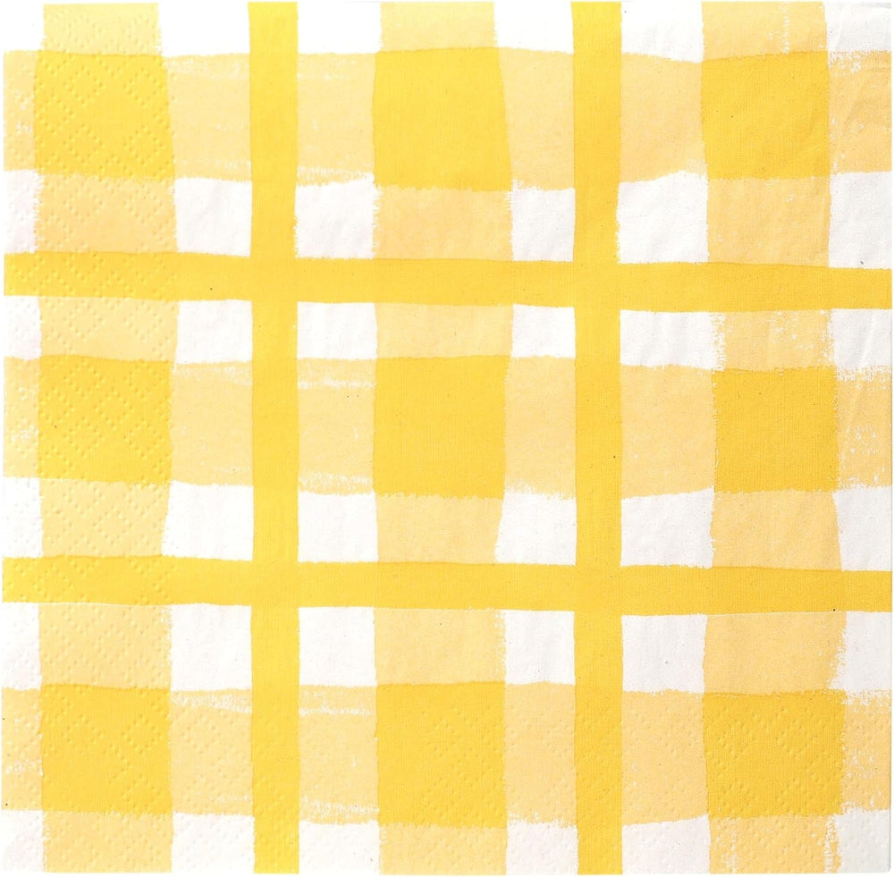 Talking Tables 20 X Serviettes jetables en papier recyclé à carreaux vichy jaunes pour pique-niques et dîners d'été en plein air, respectueuses de l'environnement pour les fêtes d'anniversaire, Pâques, mariages, barbecues, 3 épaisseurs 33 cm