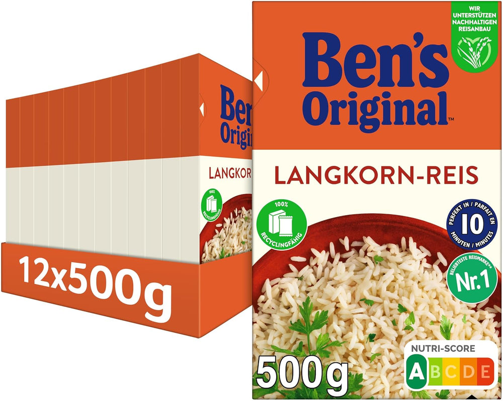 Riz à grains longs BEN'S ORIGINAL™, bouilli en sachet, 10 minutes, 6 x 1 kg