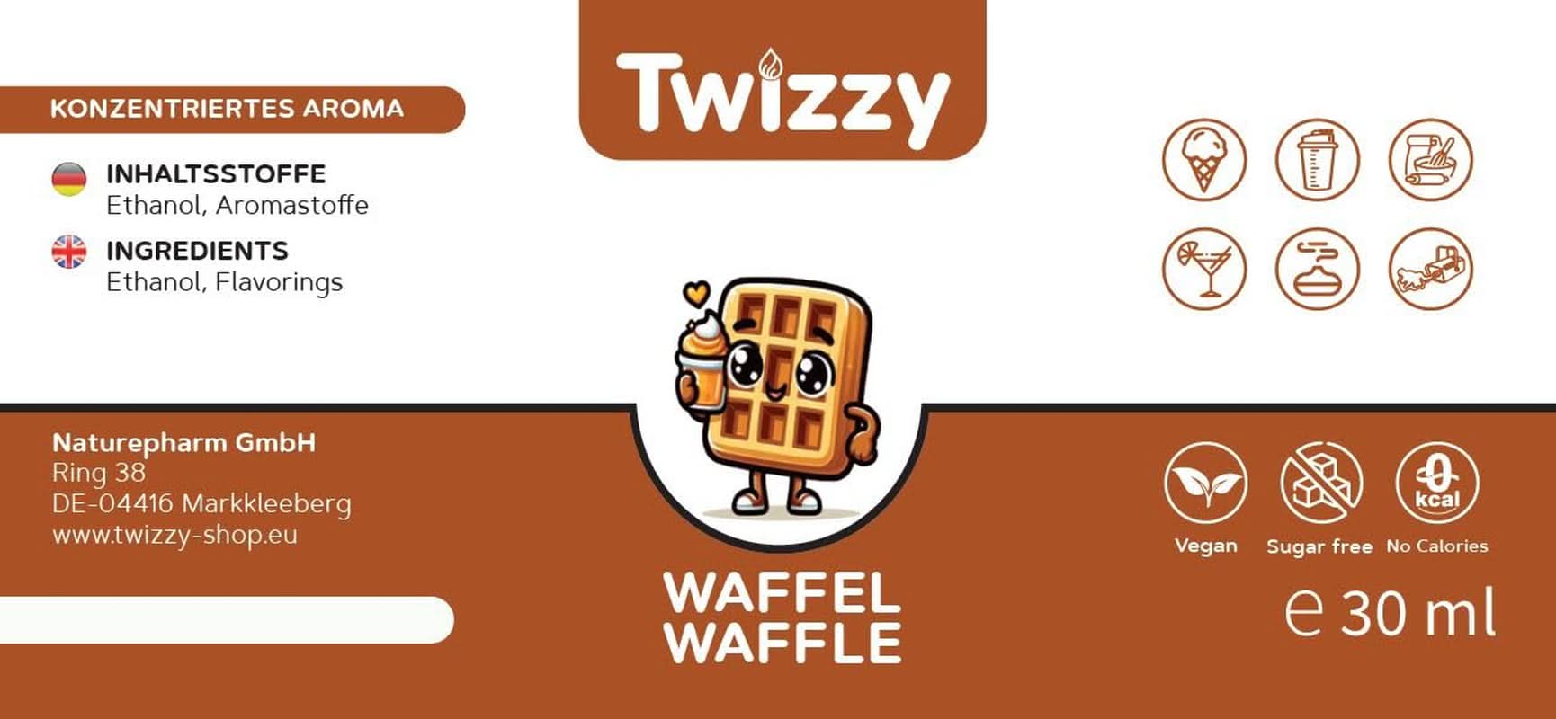 Arôme Alimentaire Twizzy Waffle - 30 ml - Arôme intense - Idéal pour la pâtisserie Arome Naty Shop