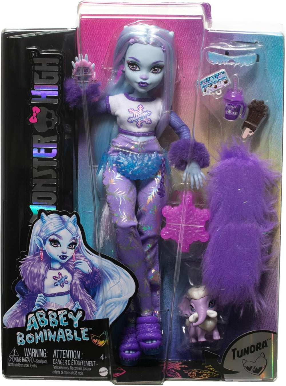 Monster High Abbey Bominable Yeti avec animal de compagnie mammouth et accessoires – Look flocon de neige effrayant pour les enfants à partir de 4 ans, HNF64