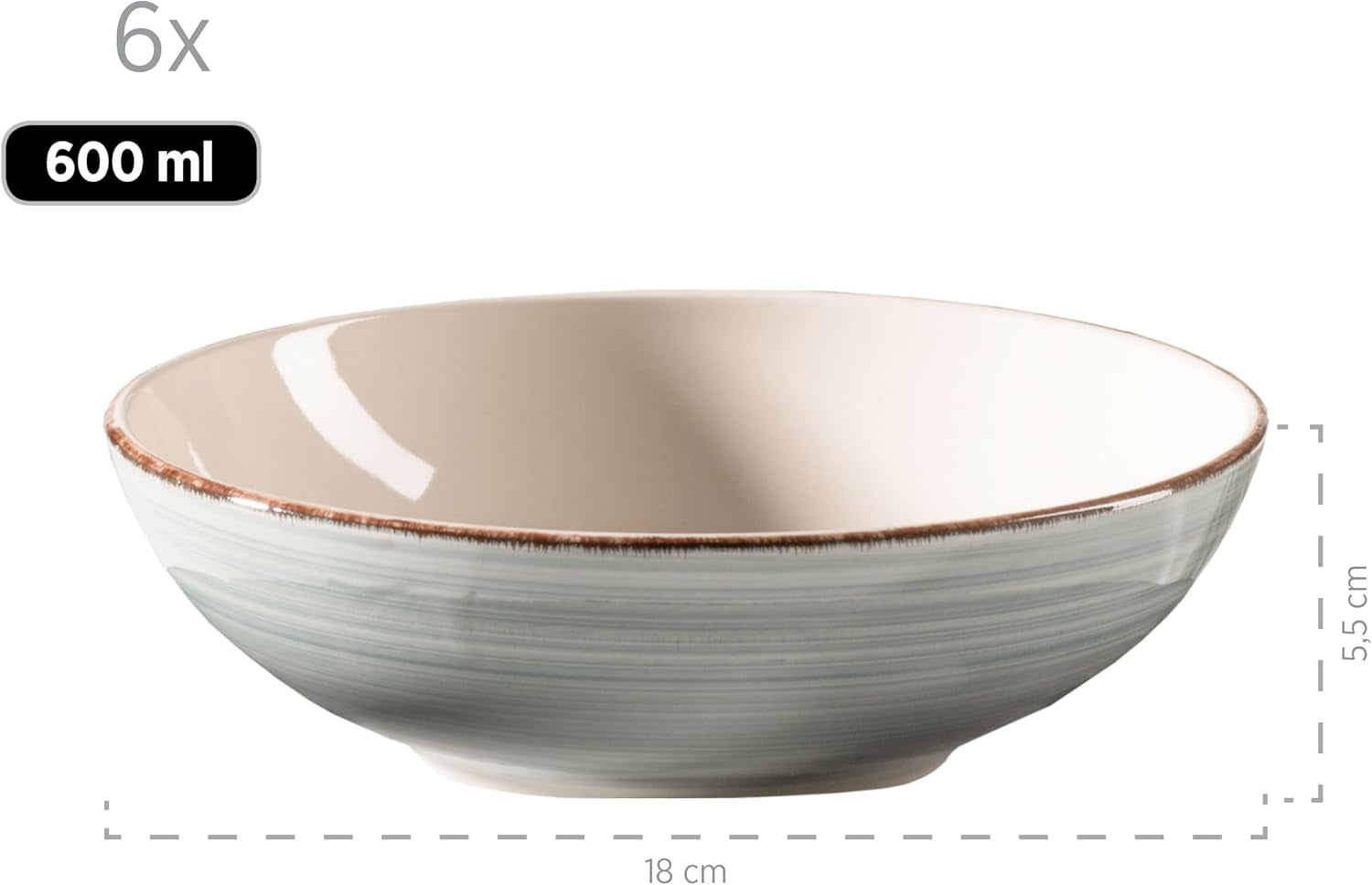 MÄSER 931875 Bel Tempo II Service de table pour 6 personnes au look vintage moderne, service de table 18 pièces, vaisselle en céramique peinte à la main, grès, bleu fumé