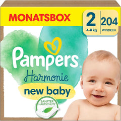 Couches Pampers Baby taille 2 (4-8 kg) Harmony, Protection douce de la peau et ingrédients d'origine végétale, 204 pièces Mère et Bébé Naty Shop
