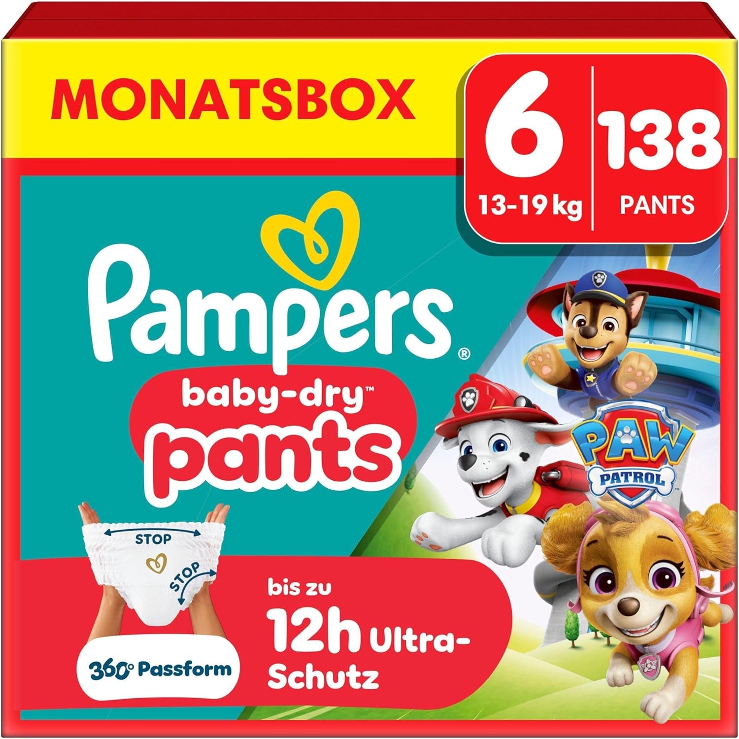 Pampers Baby Dry Pants Diaper Patrol Puppy Edition, taille 5, 160 couches, 11 kg - 17 kg, réglage 360° avec système d'arrêt et de protection