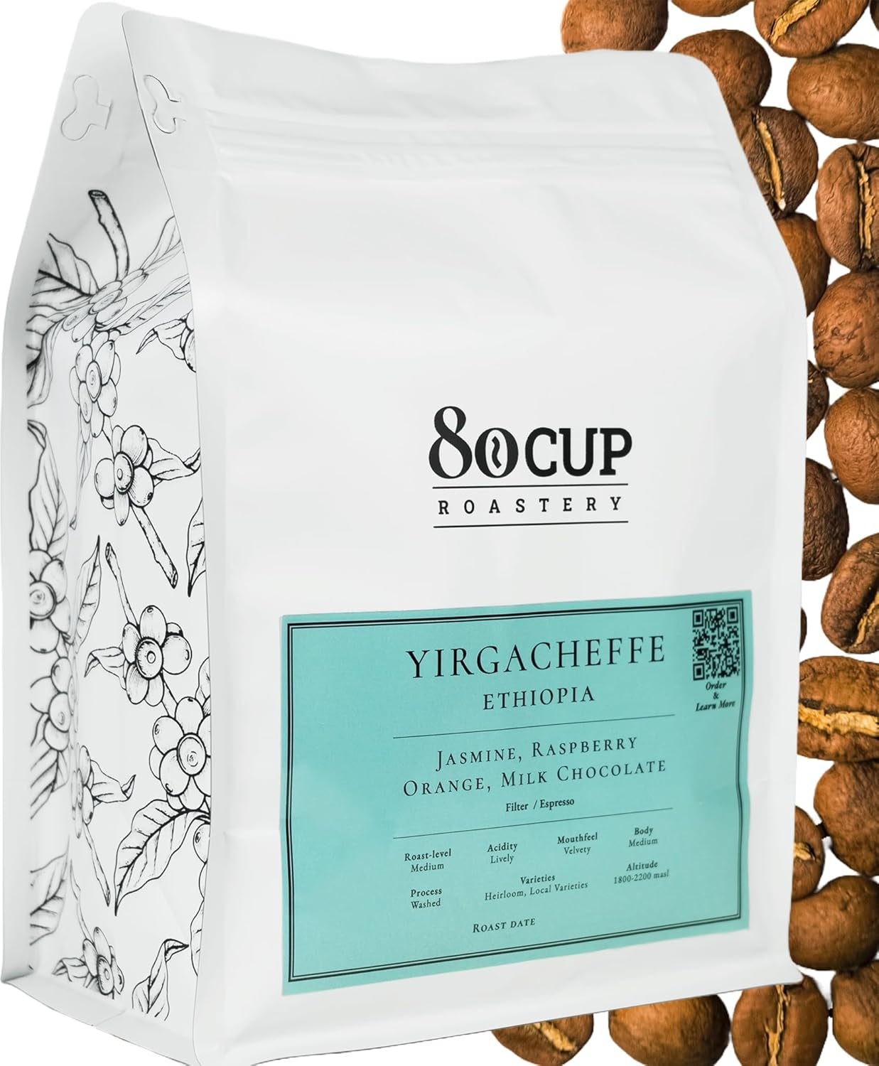 Torréfié après commande ~ Grains de café de spécialité les plus frais | Rôtissoire 80 TASSES | Yirgacheffe d'Éthiopie, origine unique (1 kg) Spezialitäten Kaffeebohnen, Frisch Geröstet