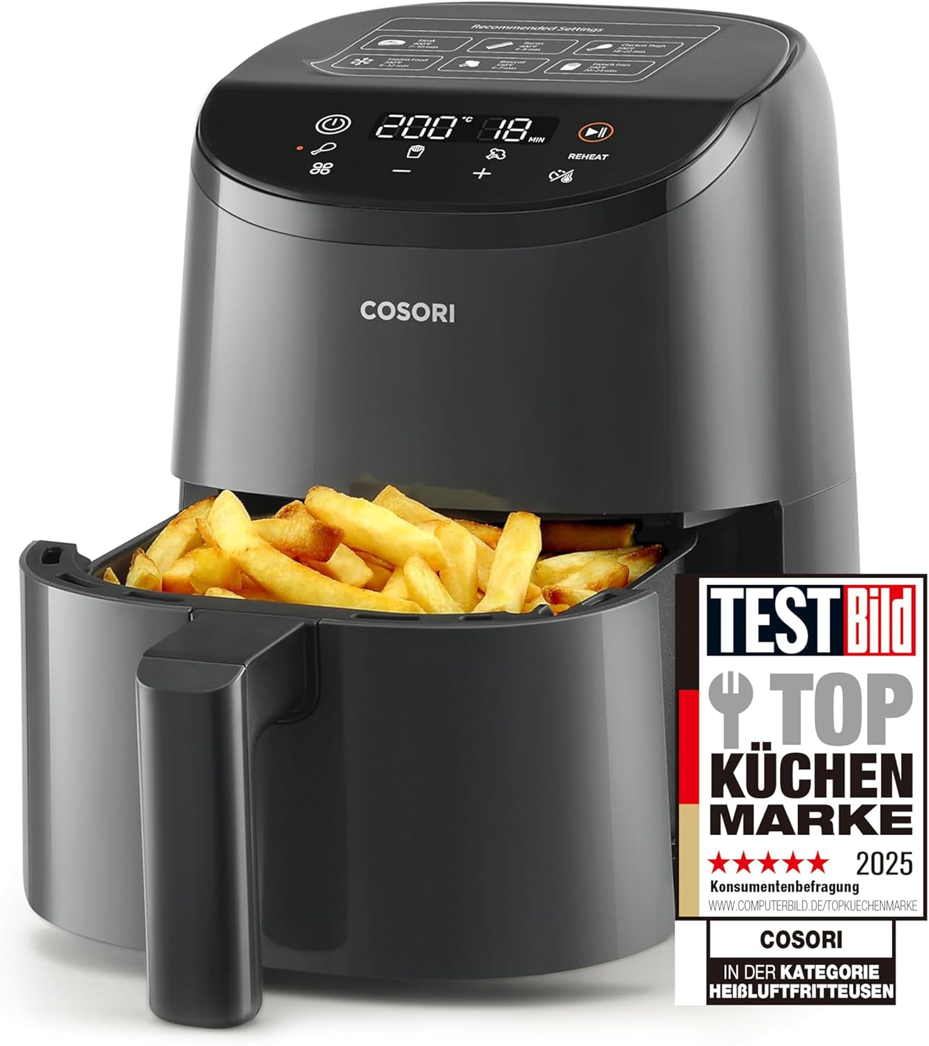 COSORI Friteuse à air chaud Airfryer, friteuse à air 12 en 1 XXL 6,2 L, friteuse à air chaud avec fenêtre de visualisation et rappel de brassage, 80 recettes appareils électroménagers Naty Shop Light Black 2L Mini
