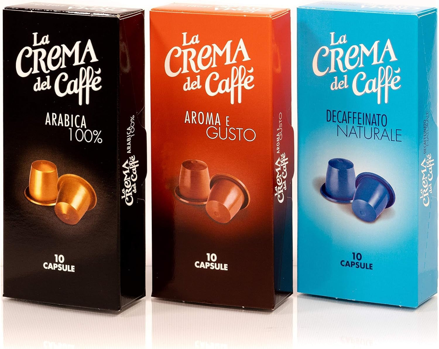 La Crema del Caffè Decaffeinato Naturale, 120 capsules de café sans café compatibles Nespresso avec des quantités et des arômes variés et des arômes de chocolat et de gewürzen
