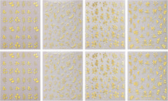 JMEOWIO Nagelsticker Goldene Blumen 8 Blatt Nail Art Sticker Selbstklebend Nagelaufkleber Dekoration Nageldesign Zubehör